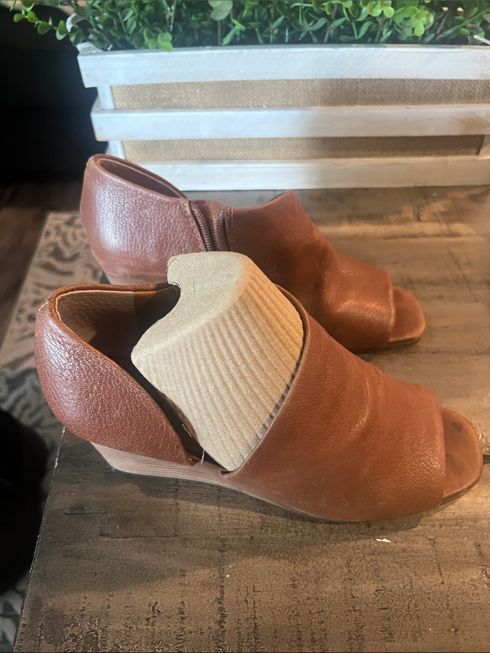 Lucky Brand Brown Open-Toe Wedge Mule
